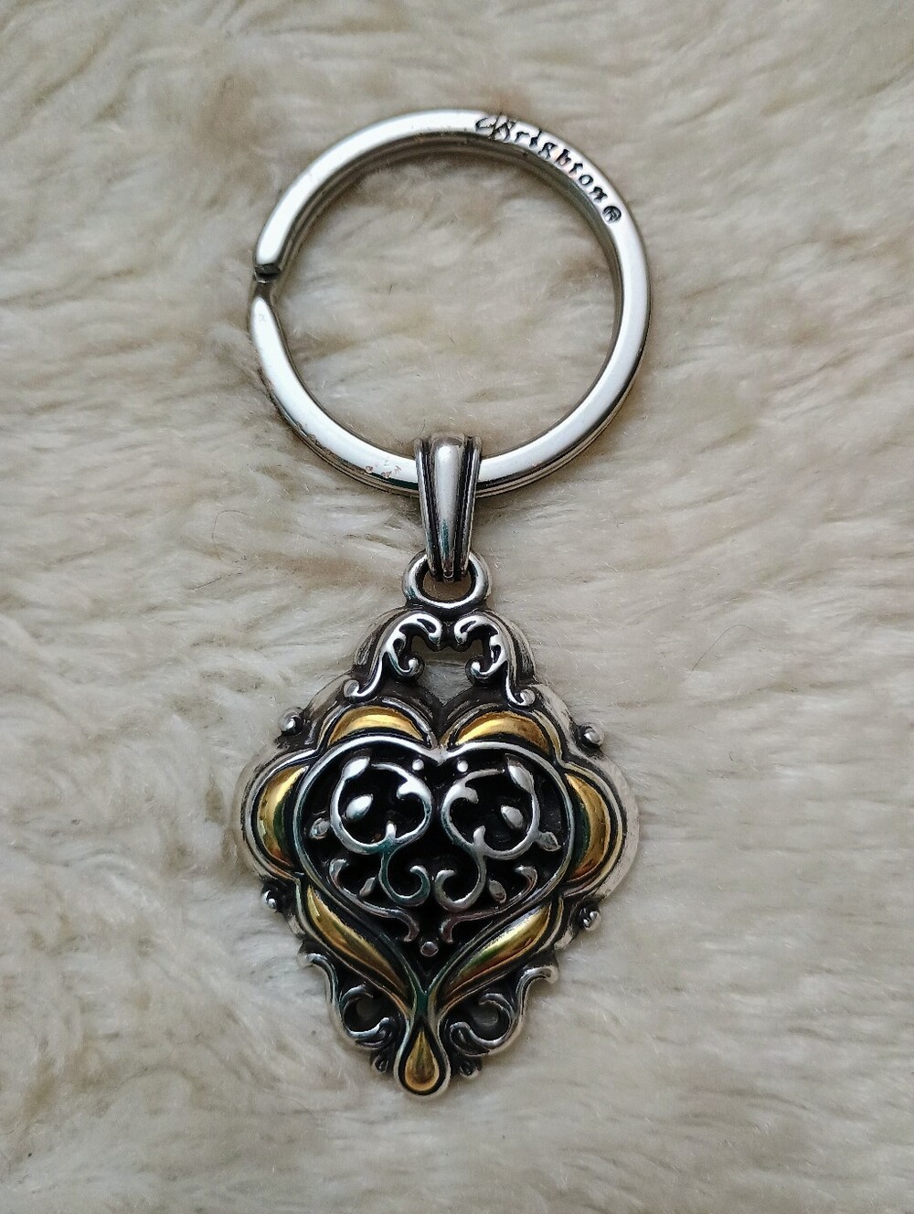 Brighton Ellington Retired Two Tone Reversible Enamel Heart Keychain Fob